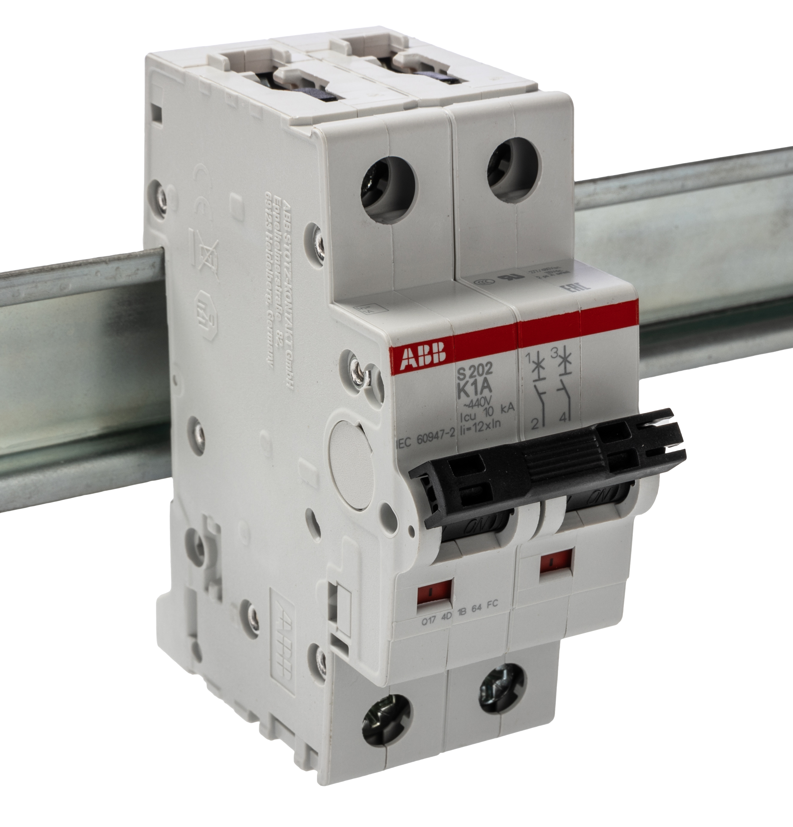 ABB System Pro M Compact S200 MCB, 2P, 1A Curve K, 400V AC, 125V DC, 10 kA Breaking Capacity