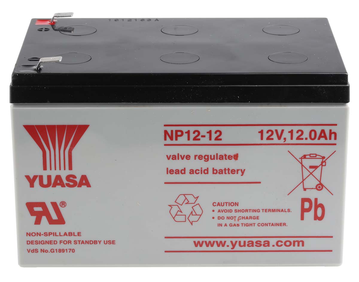 Yuasa 12V Faston 6.35mm Sealed Lead Acid Battery, 12Ah