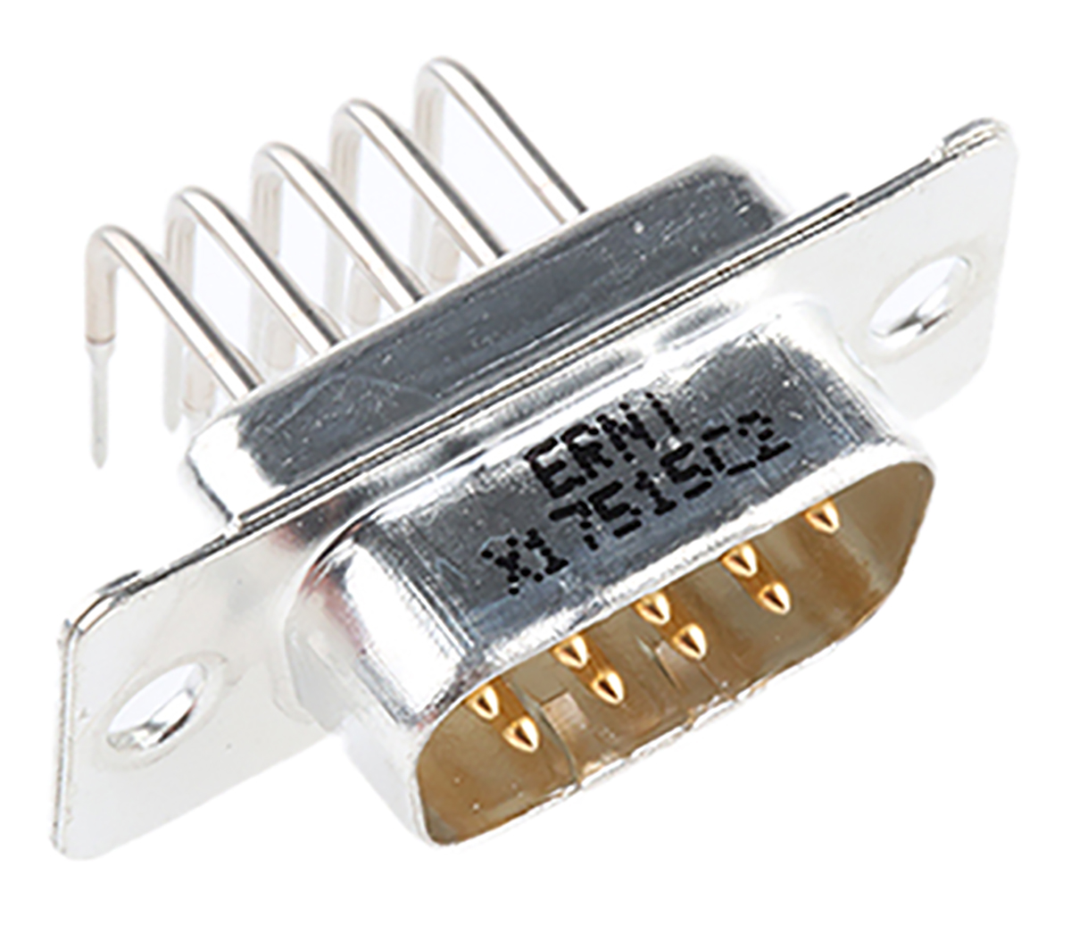 Provertha TMC 9 Way Right Angle Through Hole D-sub Connector Plug, 2.54mm Pitch