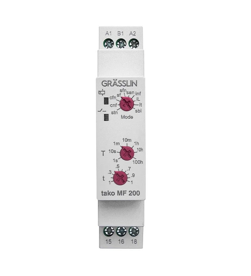 Grasslin Tako MF 200 Series DIN Rail Mount Timer Relay, 12 → 230V ac, 0.1 → 3600000s