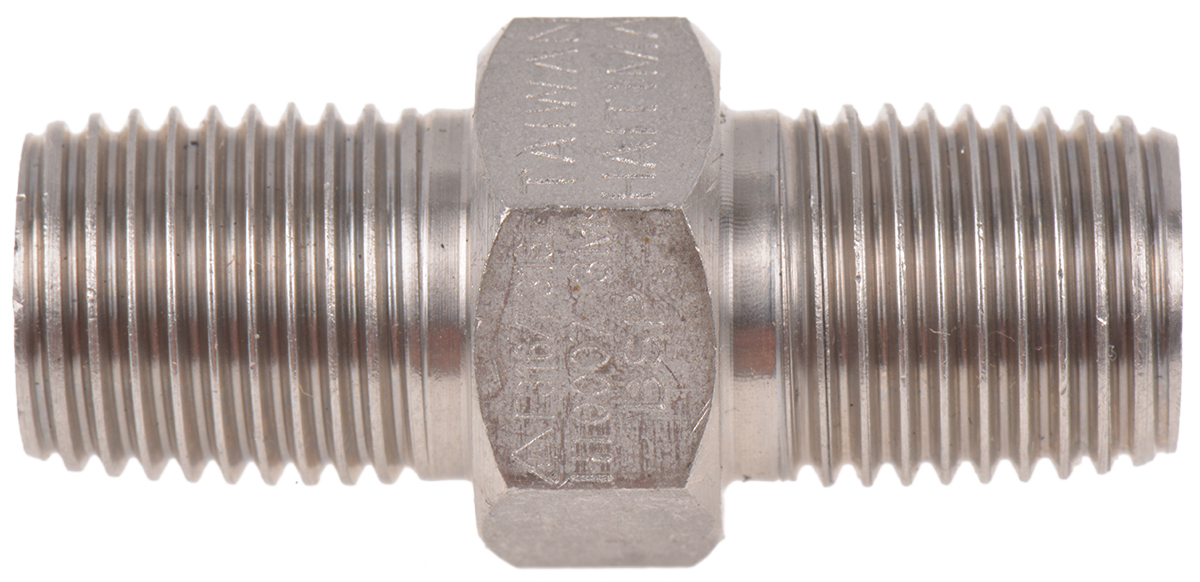 RS PRO Stainless Steel Pipe Fitting, Straight Hexagon Nipple Joint, Male R 1/4in x Male R 1/4in