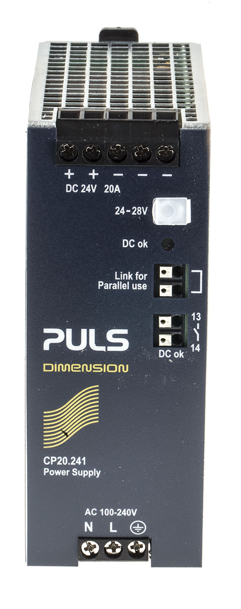 PULS CP Switched Mode DIN Rail Power Supply, 230V ac, 24V dc dc Output, 20A Output, 480W