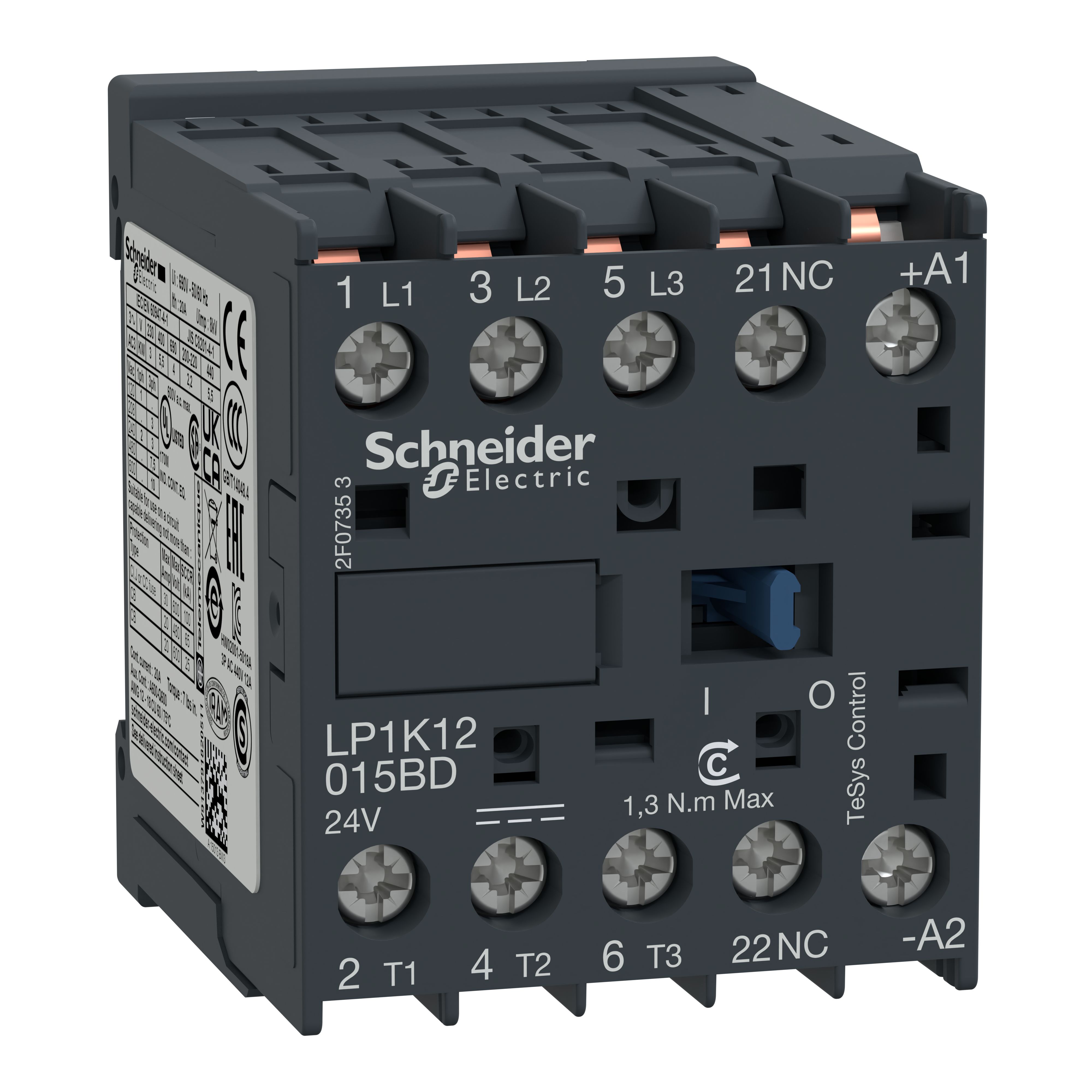 Schneider Electric TeSys K LP1K Contactor, 230 V dc Coil, 3-Pole, 20 A, 5.5 kW, 3NO, 690 V ac