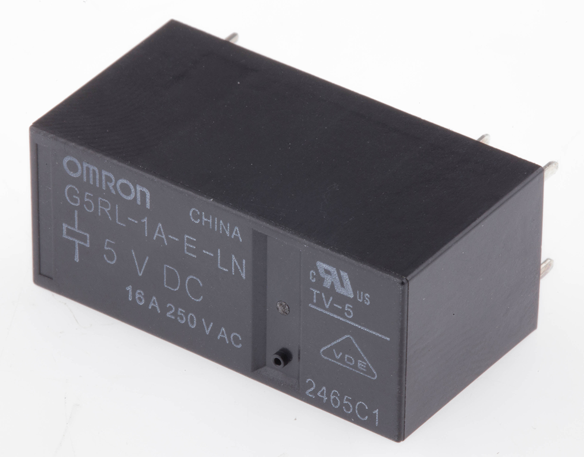 Omron PCB Mount Power Relay, 5V dc Coil, 16A Switching Current, SPST