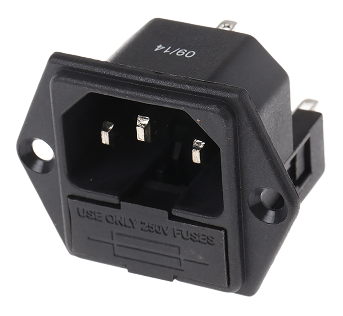 RS PRO C14 Panel Mount IEC Connector Male, 10A, 250 V, Fuse Size 5 x 20mm