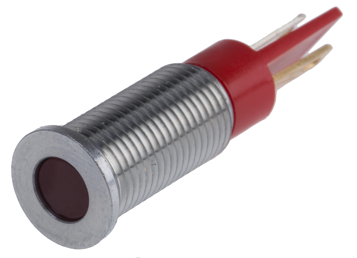RS PRO Red Panel Mount Indicator, 24V dc, 8mm Mounting Hole Size, Faston, Solder Lug Termination, IP67