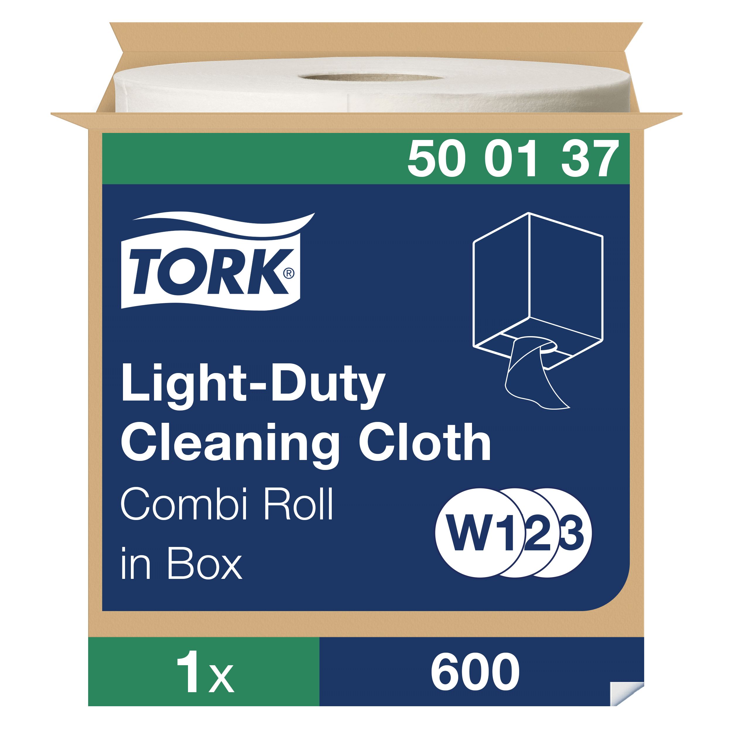 Tork White Cotton Cloths for General Purpose, Dry Use, Roll of 600, 38.5cm, Repeat Use