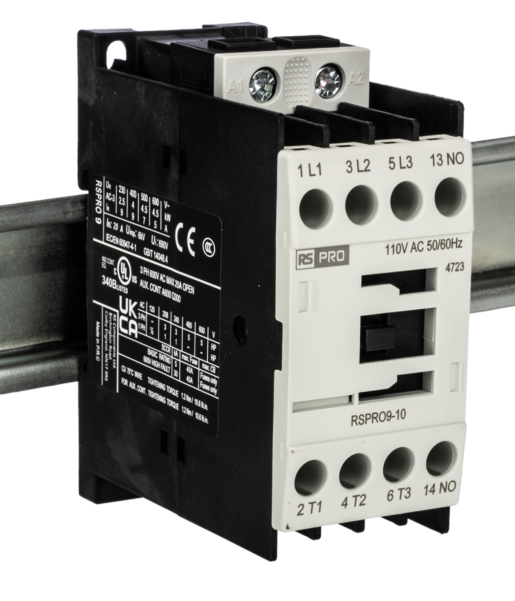 RS PRO RSPRO9-10 Contactor, 110 V ac Coil, 3-Pole, 9 A, 4 kW, 1 NO, 690V