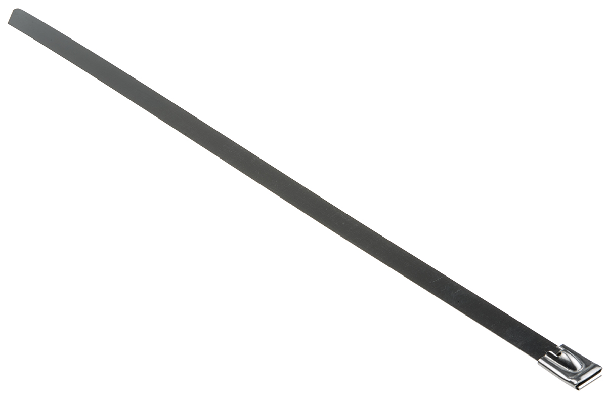 RS PRO Cable Tie, Roller Ball, 360mm x 12 mm, Silver Stainless Steel, Pk-100