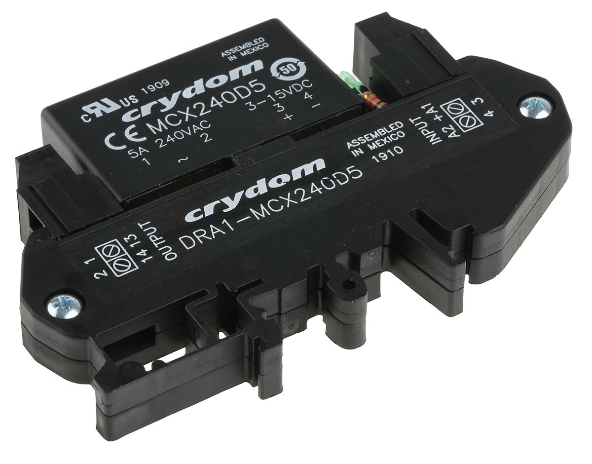 Sensata Crydom DRA1-MCX Series Solid State Interface Relay, 15 V dc Control, 5 A rms Load, DIN Rail Mount