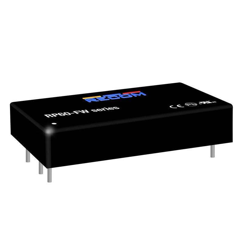 Recom RPA60-FW DC-DC Converter, 12V dc/ 5A Output, 9 → 36 V dc Input, 60W, Through Hole, +75°C Max Temp -40°C