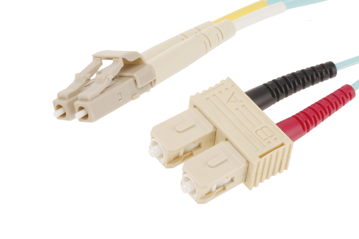 RS PRO LC to SC Duplex Multi Mode OM3 Fibre Optic Cable, 900μm, Blue, 1m