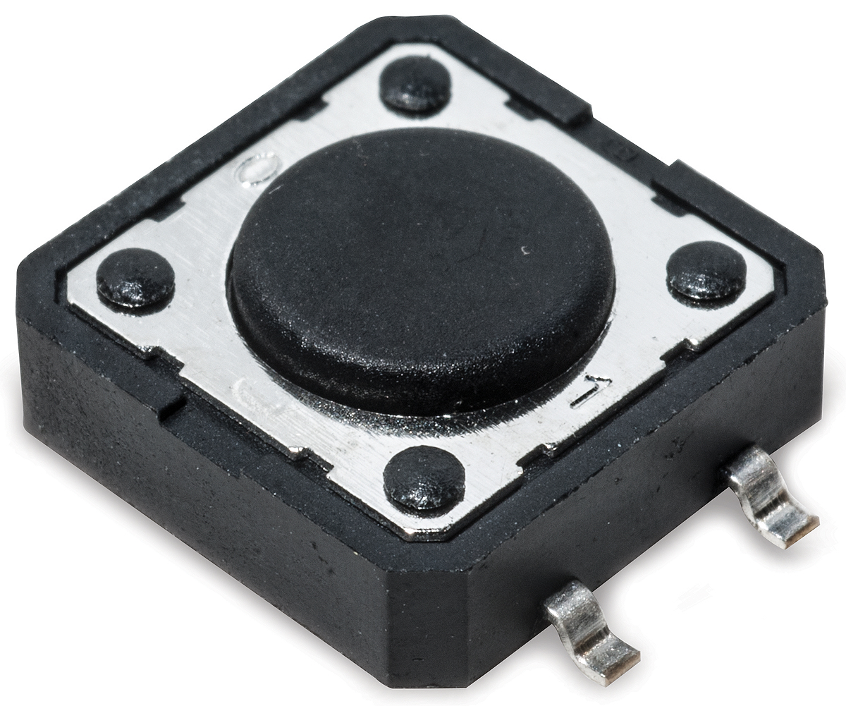 C & K IP40 Black Button Tactile Switch, SPST 50 mA 7 (Dia.)mm Through Hole