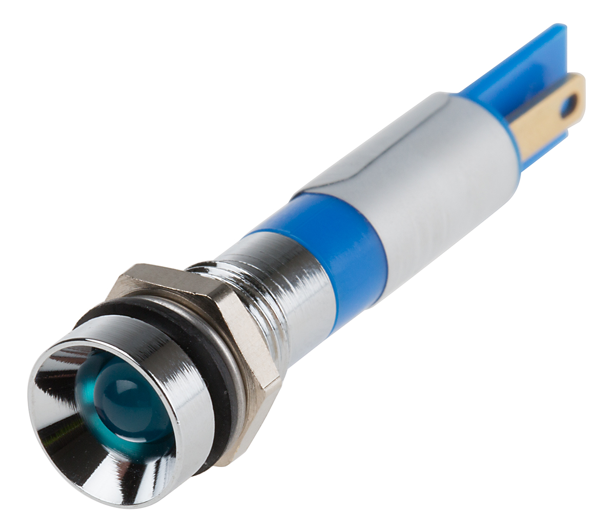 RS PRO Blue Panel Mount Indicator, 12V dc, 8mm Mounting Hole Size, Solder Tab Termination