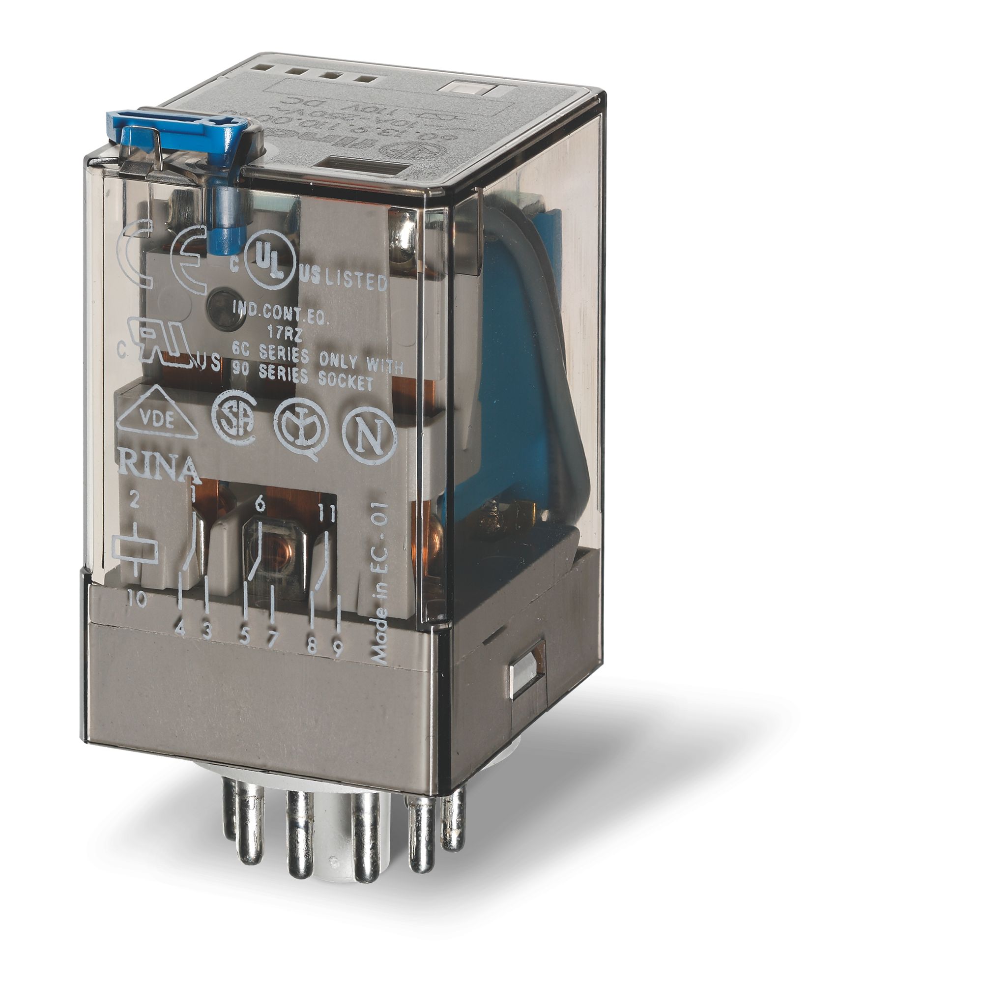 Finder Plug-In Mount Relay, 48V ac Coil, 6A Switching Current, 3PDT, 3PDT