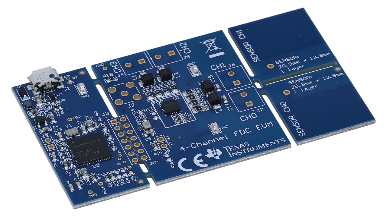 Texas Instruments FDC2214 with Two Capacitive Sensors Evaluation Module Capacitive Touch Sensor Evaluation Module for