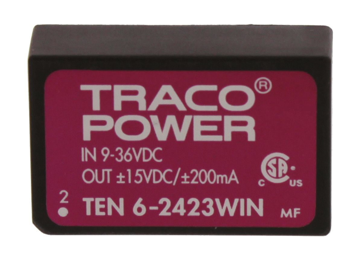 TRACOPOWER TEN 6WIN DC-DC Converter, ±15V dc/ ±200mA Output, 9 → 36 V dc Input, 6W, Through Hole, +85°C Max Temp
