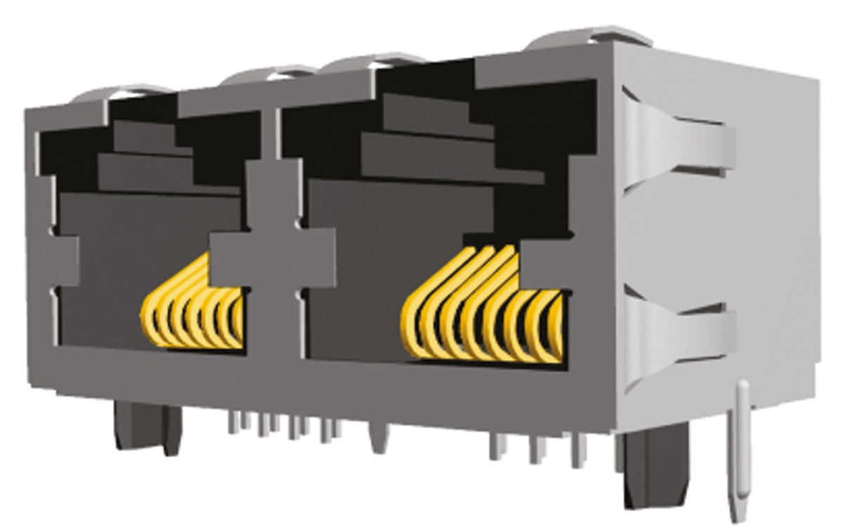 TE Connectivity 6116522 Series Female RJ45 Connector, PCB Mount, Cat5, STP Shield Right Angle 2 Port 8 -Way