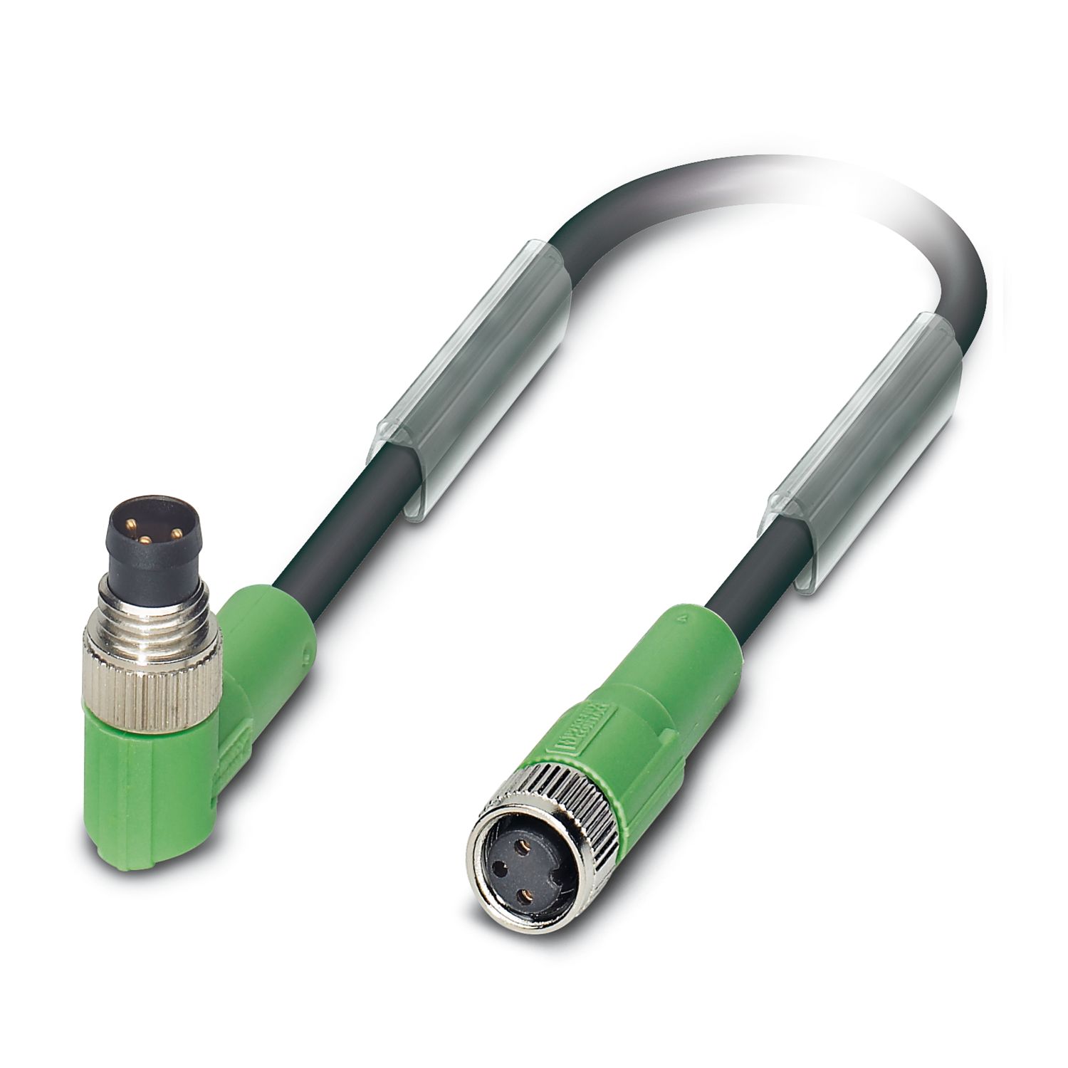 Phoenix Contact Male 3 way Angled Plug M8 to Female 3 way Straight Socket M8 Sensor Actuator Cable, 3 m
