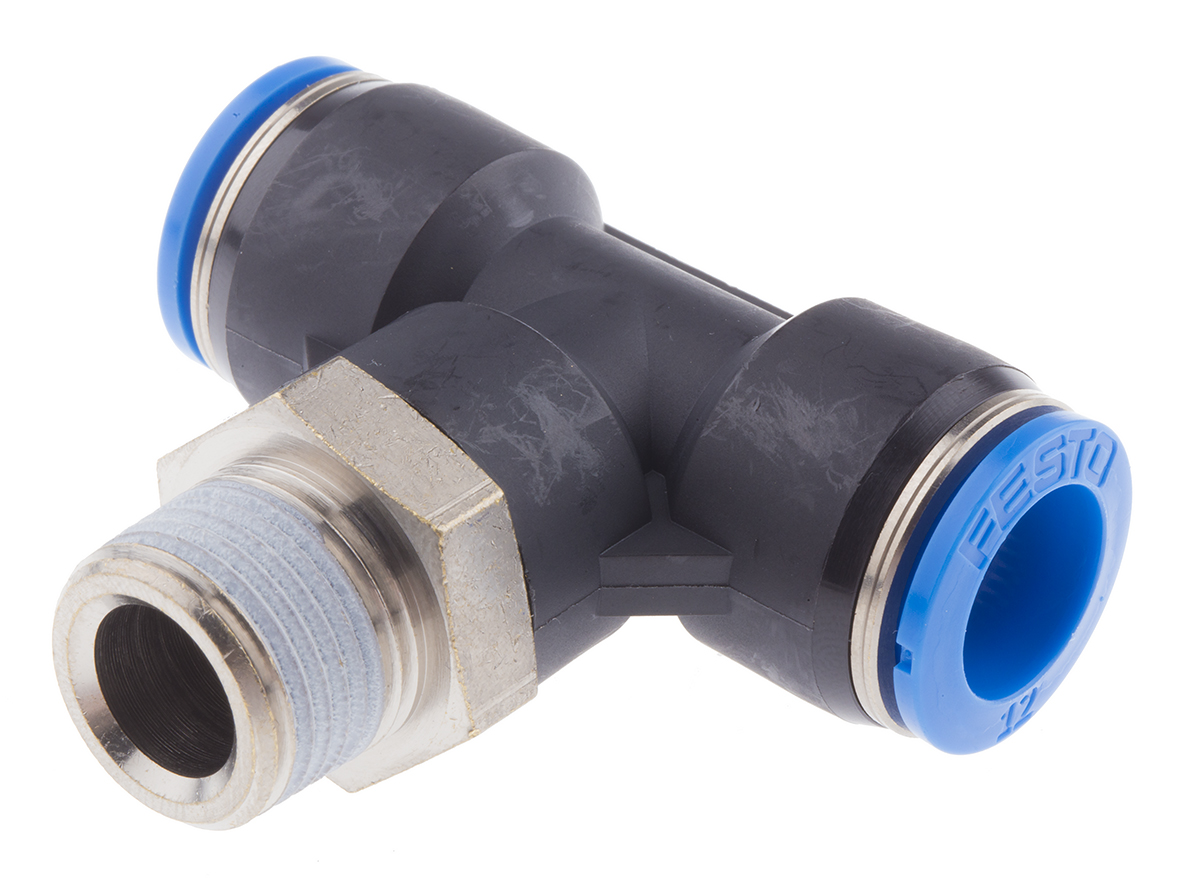 Festo QS Series Tee Threaded Adaptor, Push In 12 mm to Push In 12 mm, Threaded-to-Tube Connection Style, 153114