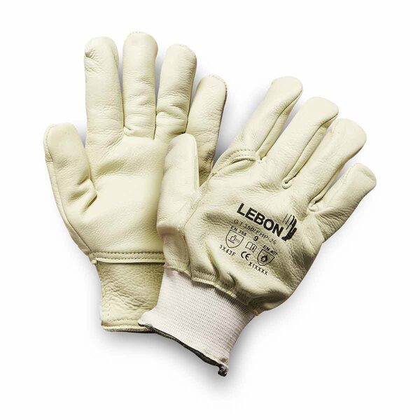 Lebon Protection GT350/FHP/26 Beige Leather Leather Cut Resistant Gloves, Size 10, Uncoated Coating