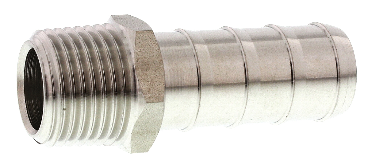 Legris Stainless Steel Pipe Fitting, Straight Hexagon Tailpiece Adapter, Male R 1/2in x Male