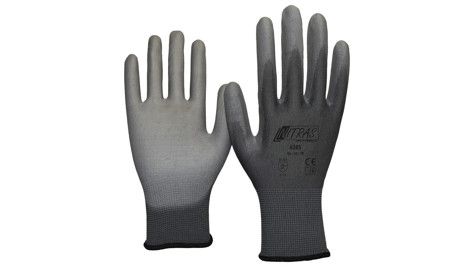 NITRAS SAFETY Grey Nylon Nylon Work Gloves, Size 6, Polyurethane Coating