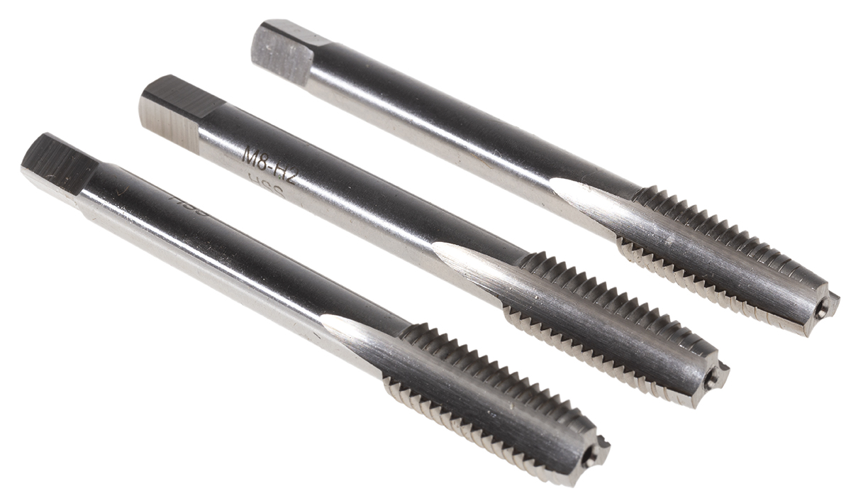 RS PRO Tap Set HSS 3-Piece 1.25mm Pitch Metric Standard Hand Tap M8 Thread