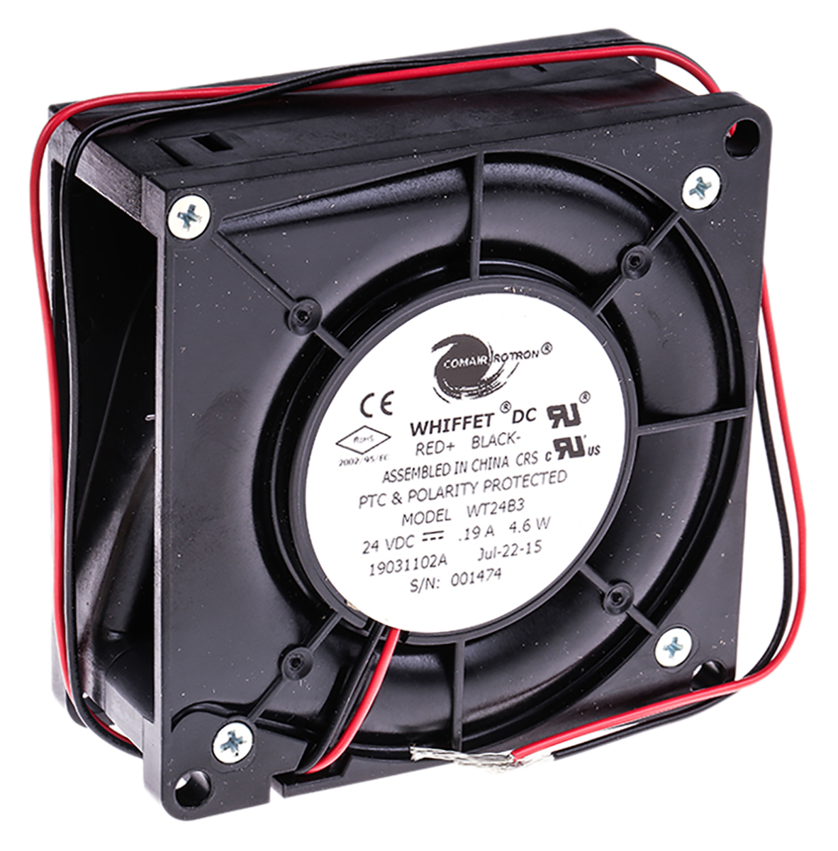 COMAIR ROTRON Whiffet Series Centrifugal Fan, 24 V dc, 15cfm, DC Operation, 80 x 80 x 32mm