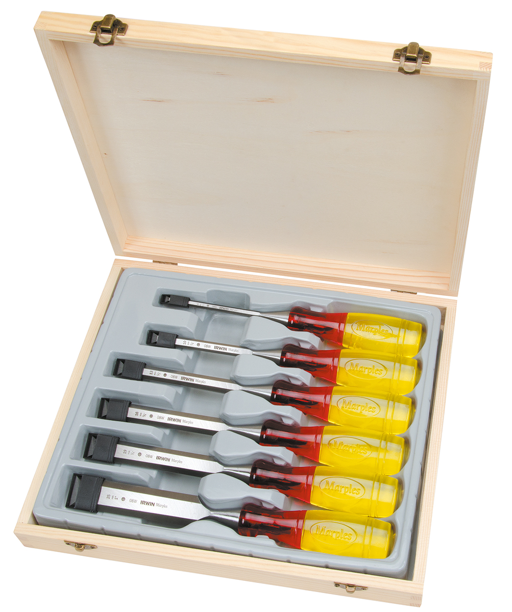 Irwin 6 Piece Steel Bevel Edge Chisel Set, 6.36 mm, 9.53 mm, 12.7 mm, 19.05 mm, 25.04 mm, 31.75 mm Blade Width
