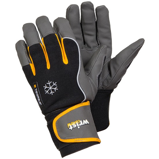 Tegera PRO 9190 Black, Grey, Yellow Fleece Synthetic Leather Work Gloves, Size 9