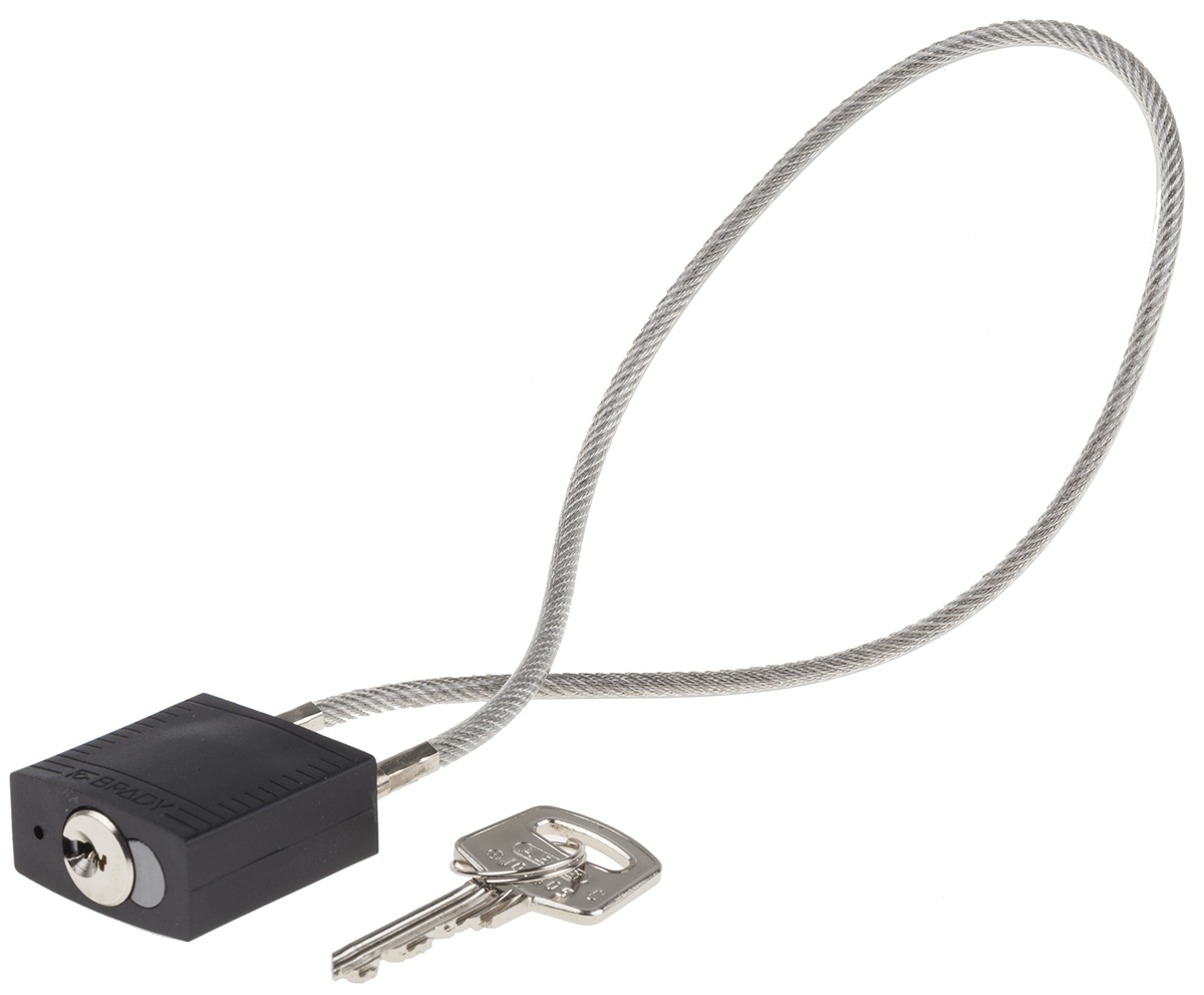 Brady Black 1-Lock Rugged Reinforced Nylon Body with Sheathed Steel Cable Keyed Padlocks & Safety Padlocks, 4.7mm