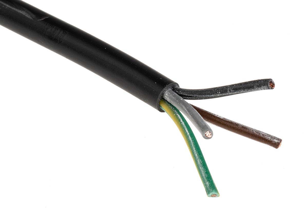 RS PRO 3184Y 0.75 mm² 4 Core Power Cable, H05VV-F, Black PVC, 100m