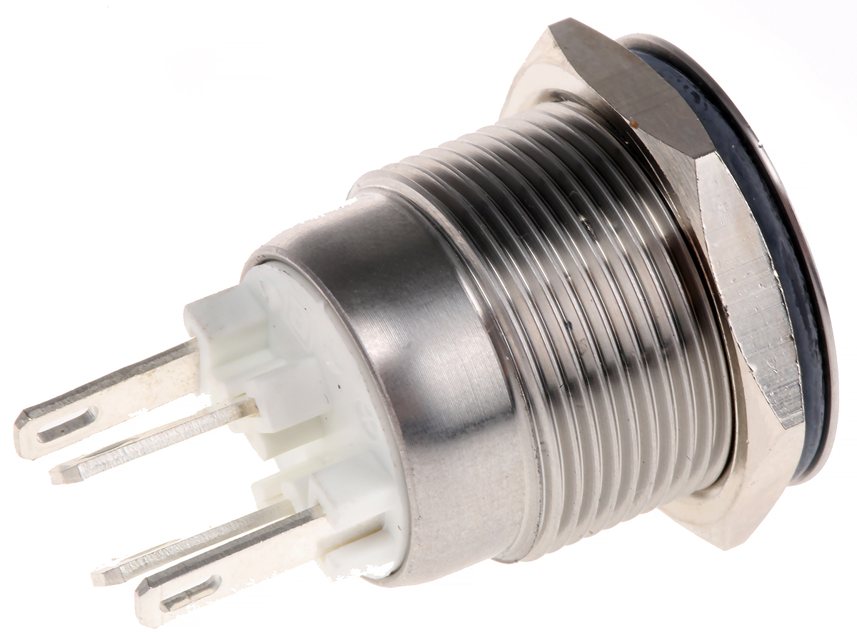 Bulgin MPI002 Series Illuminated Push Button Switch, Momentary, Panel Mount, 19.2mm Cutout, SPST, White LED, 24V dc,