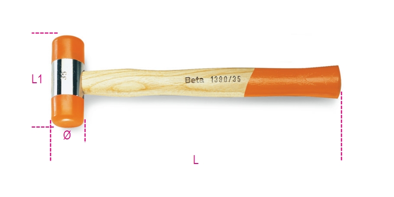 BETA Plastic Soft Face Hammer with Wood Handle, 698g