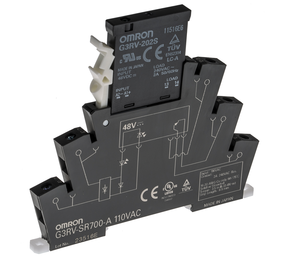 Omron G3RV-SR Series Solid State Interface Relay, 110 V ac Control, 2 A Load, DIN Rail Mount