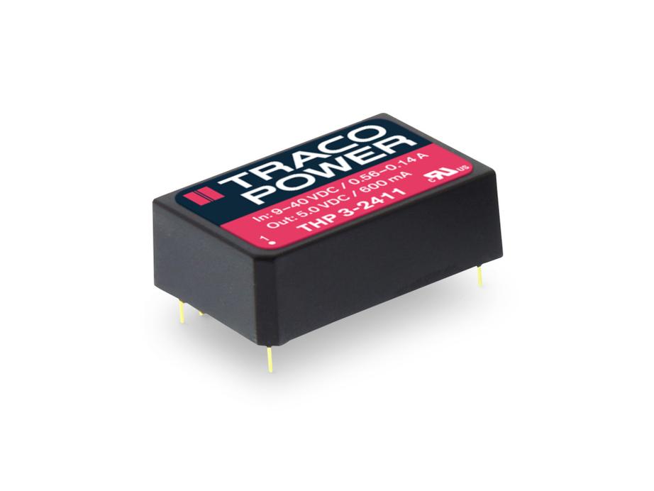 TRACOPOWER THP 3 DC-DC Converter, 5V dc/ 600mA Output, 9 → 40 V dc Input, 3W, Through Hole, +85°C Max Temp -40°C