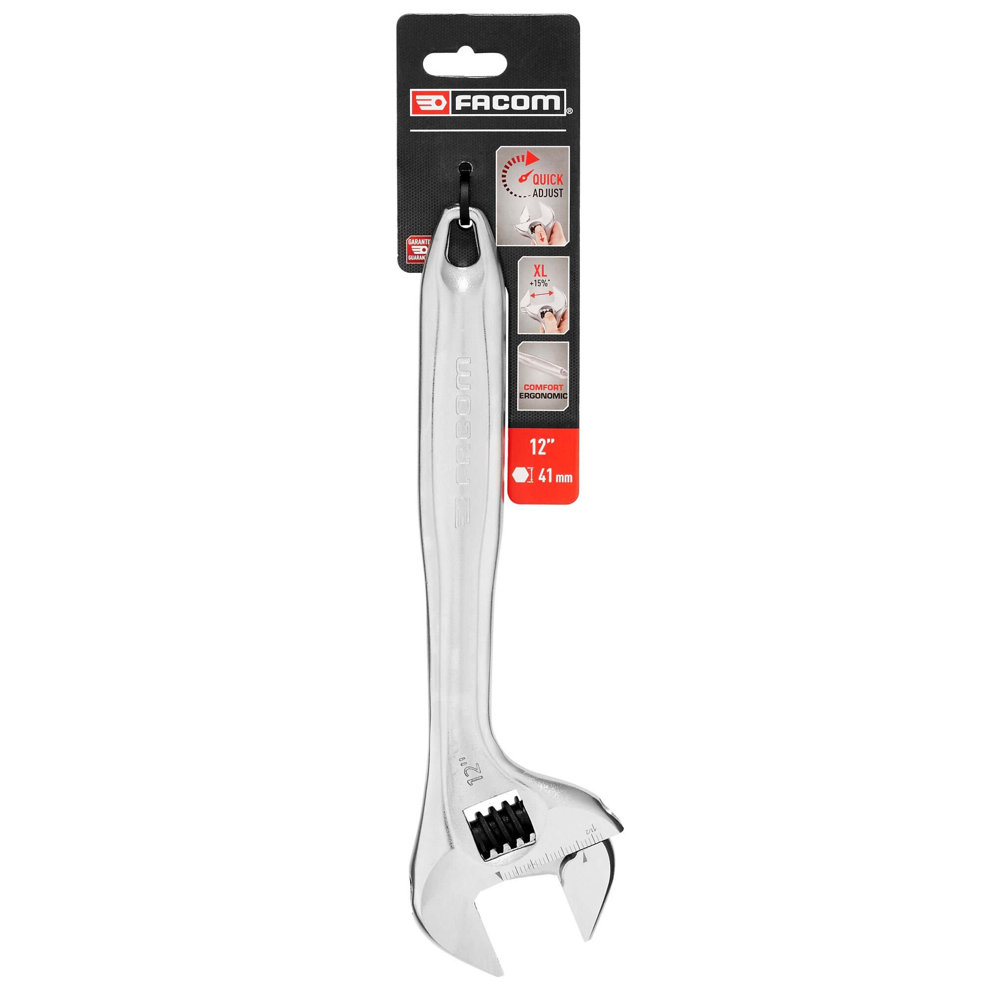 Facom Adjustable Spanner, 300 mm Overall, 41mm Jaw Capacity, Metal Handle