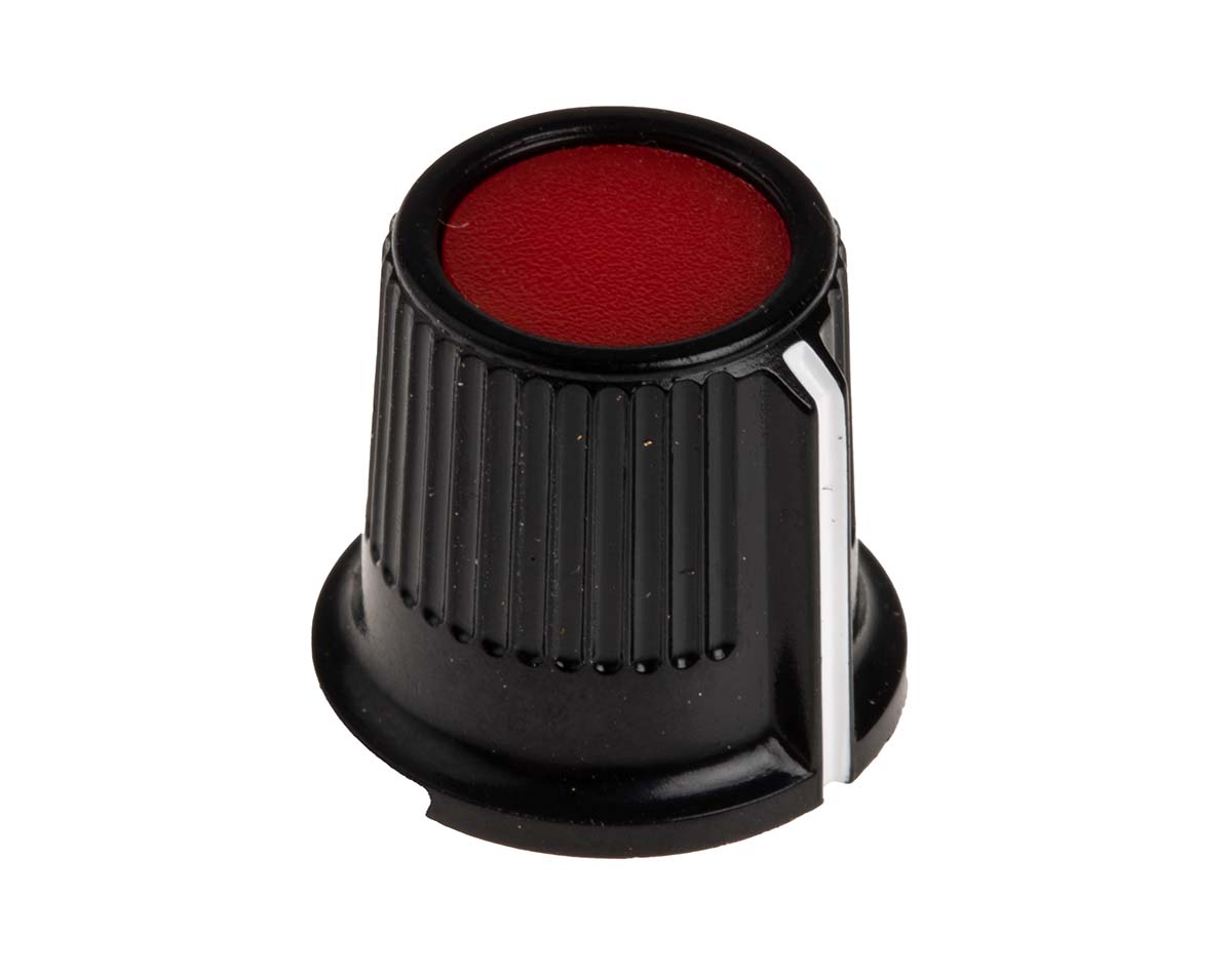 RS PRO 16.2mm Black, Red Potentiometer Knob for 6.35mm Shaft Splined