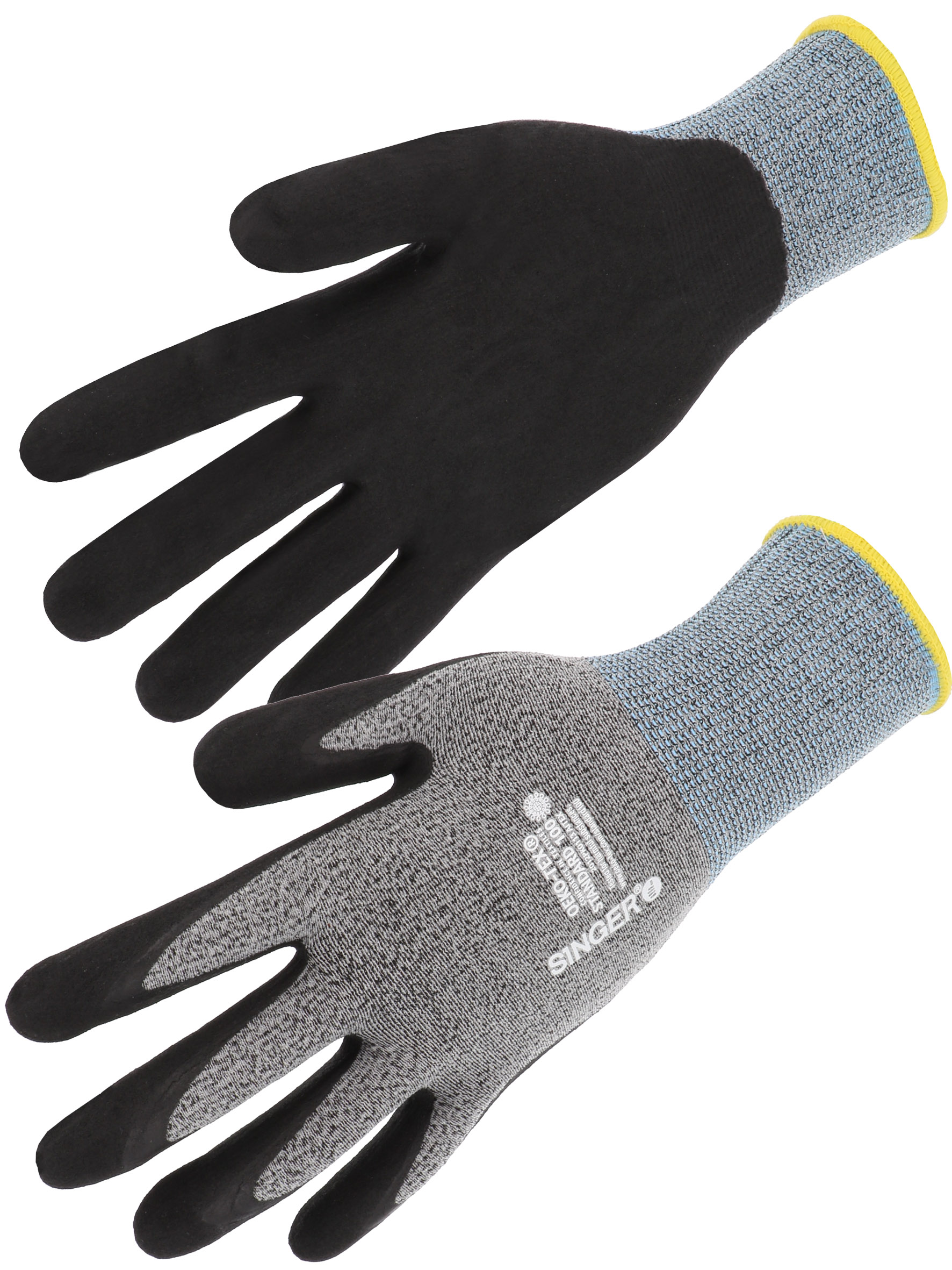 SINGER SAFETY NYMFIT03 Black, Grey Elastane, Polyamide Work Gloves, Size 9, Nitrile Foam Coating