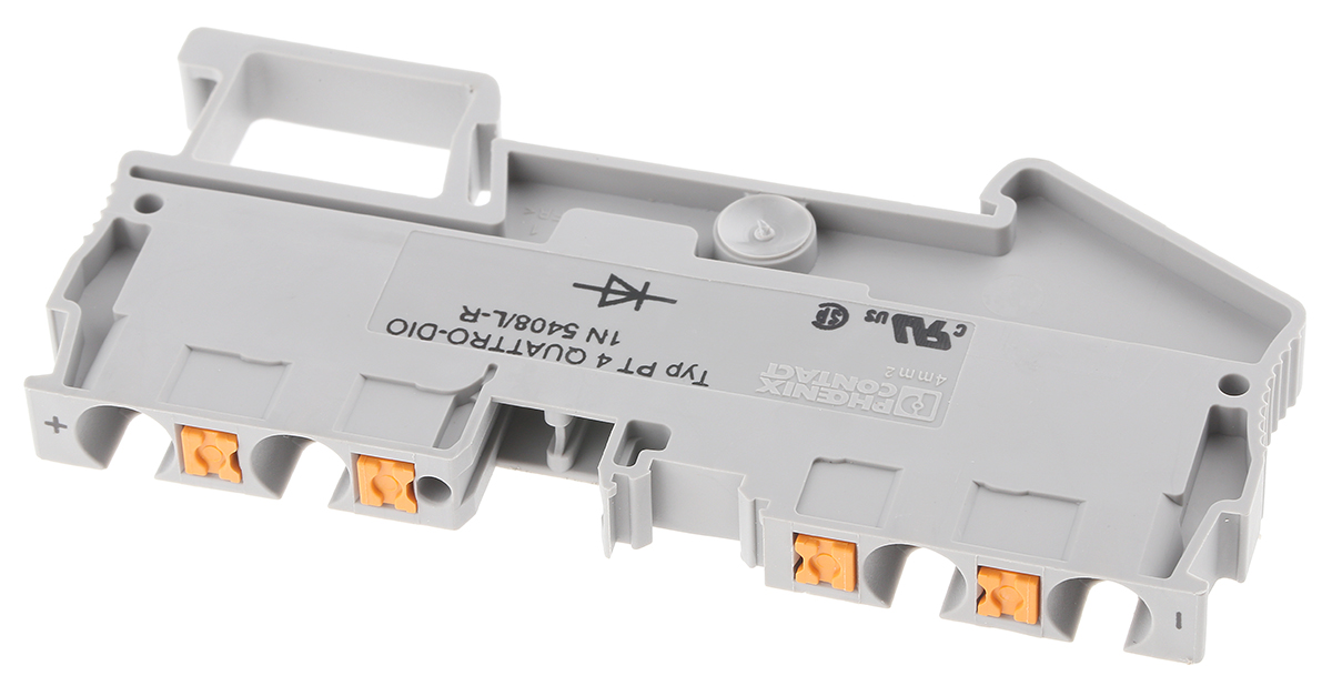 Phoenix Contact 3211919 PT 4-QUATTRO-DIO 1N 5408/L-R Series Grey, Single-Level, Push In Termination