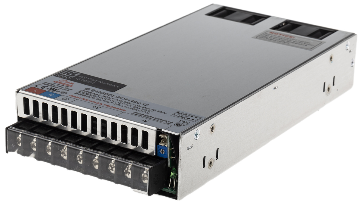 RS PRO Switching Power Supply, 12V dc, 34A, 480W, 1 Output, 90 → 264V ac Input Voltage