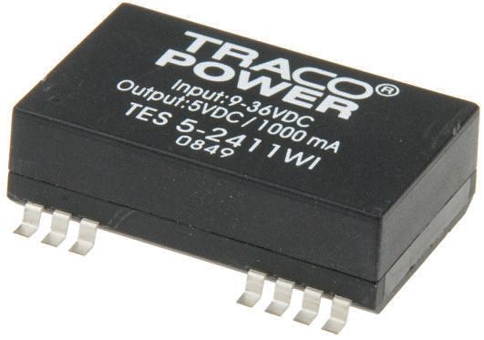 TRACOPOWER TES 5WI DC-DC Converter, ±5V dc/ ±500mA Output, 9 → 36 V dc Input, 5W, Surface Mount, +71°C Max Temp
