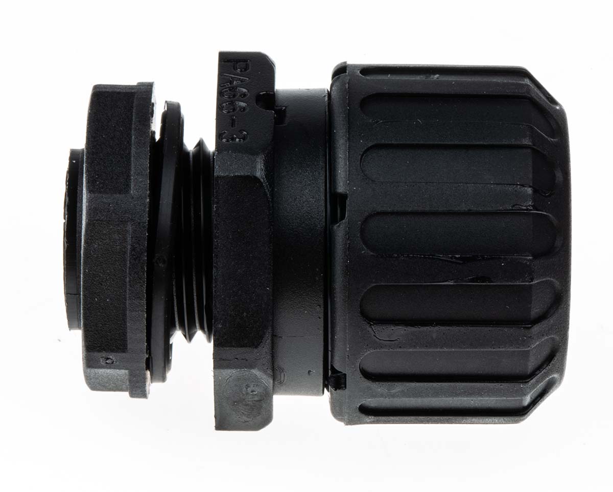 Adaptaflex Straight, Conduit Fitting, 16mm Nominal Size, M16, Nylon 66, Black IP65 rating