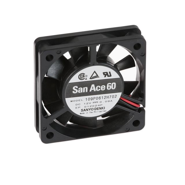 Sanyo Denki 109P Series Axial Fan, 12 V dc, DC Operation, 14.1cfm, 1.08W, 90mA Max, 60 x 60 x 15mm