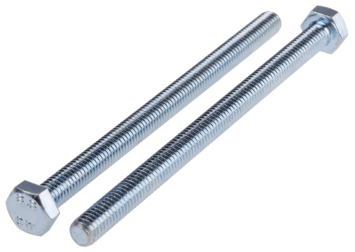 RS PRO Bright Zinc Plated Steel, Hex Bolt, M6 x 90mm