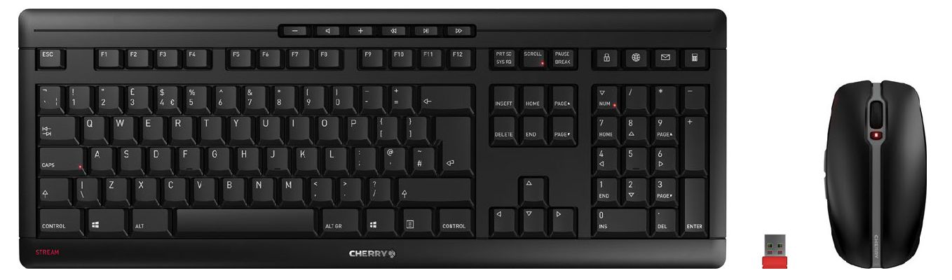 Cherry STREAM DESKTOP Wireless Multimedia Keyboard & Mouse Set, QWERTY (UK), Black