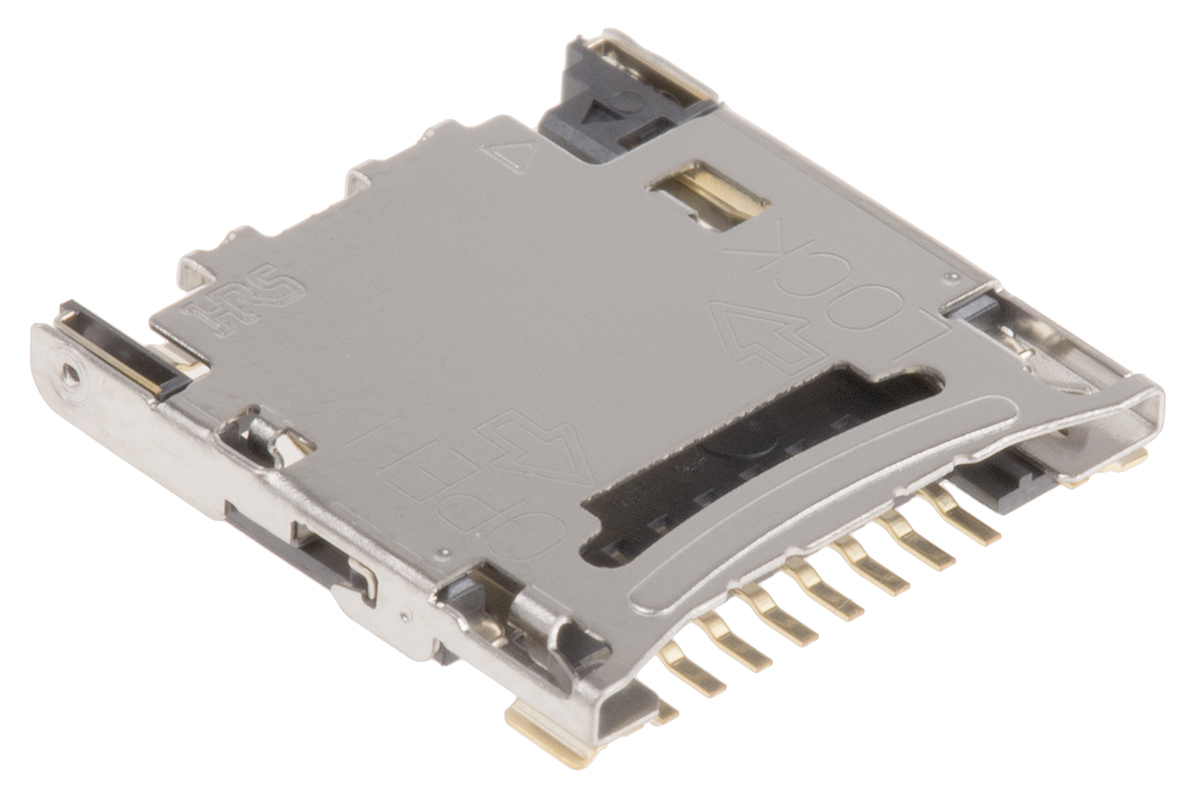 Hirose 8 Way Right Angle Micro SD Memory Card Connector With Solder Termination