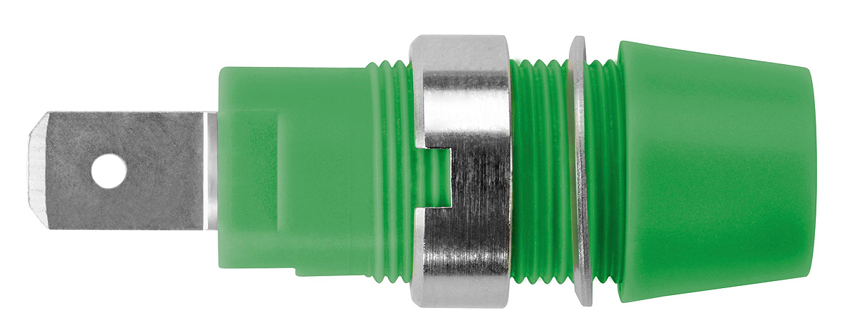 Schutzinger Green Female Banana Socket, 4 mm Connector, Tab Termination, 32A, 1000V, Nickel Plating