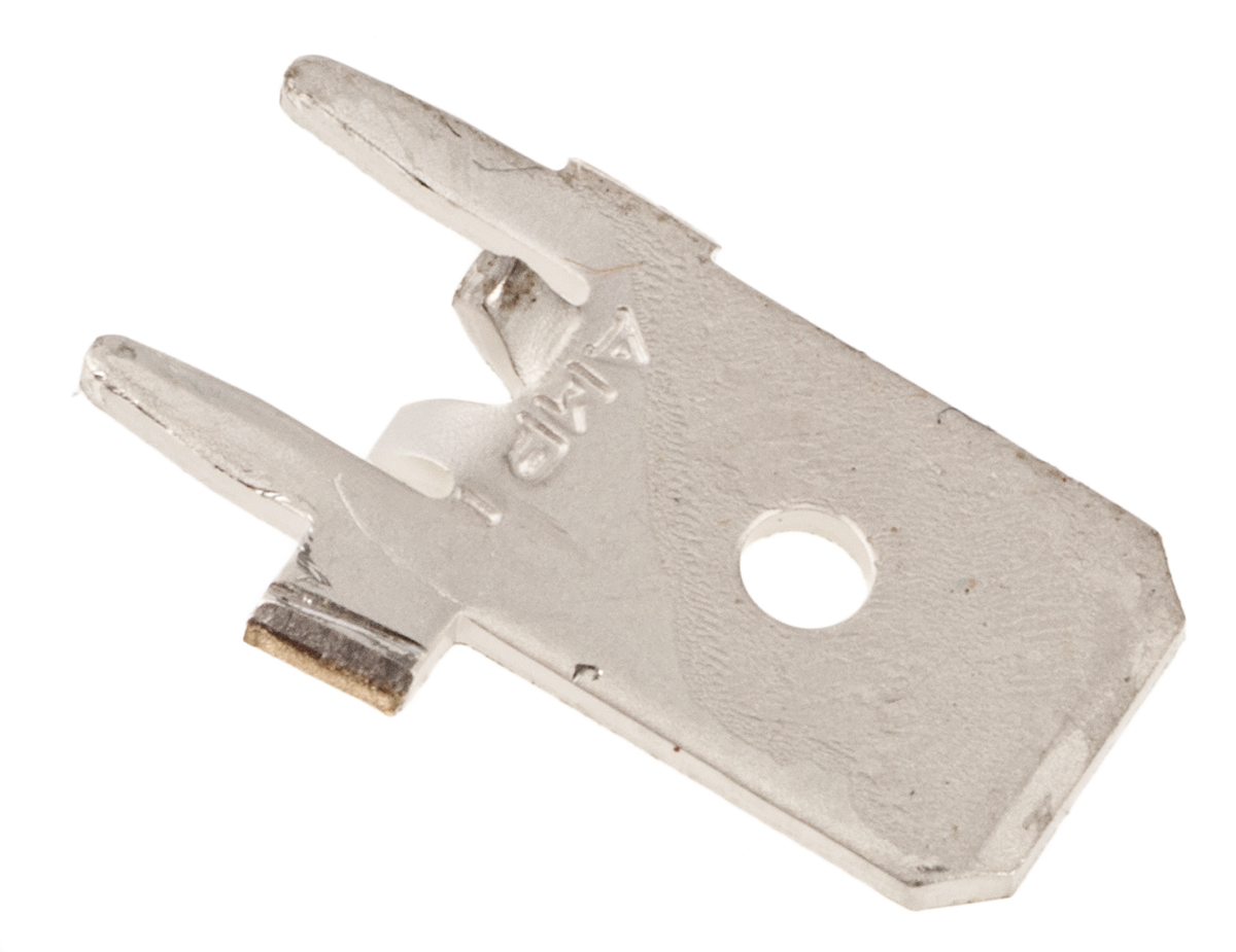 TE Connectivity FASTON .250 Silver Uninsulated Male Spade Connector, PCB Tab, 6.35 x 0.83mm Tab Size